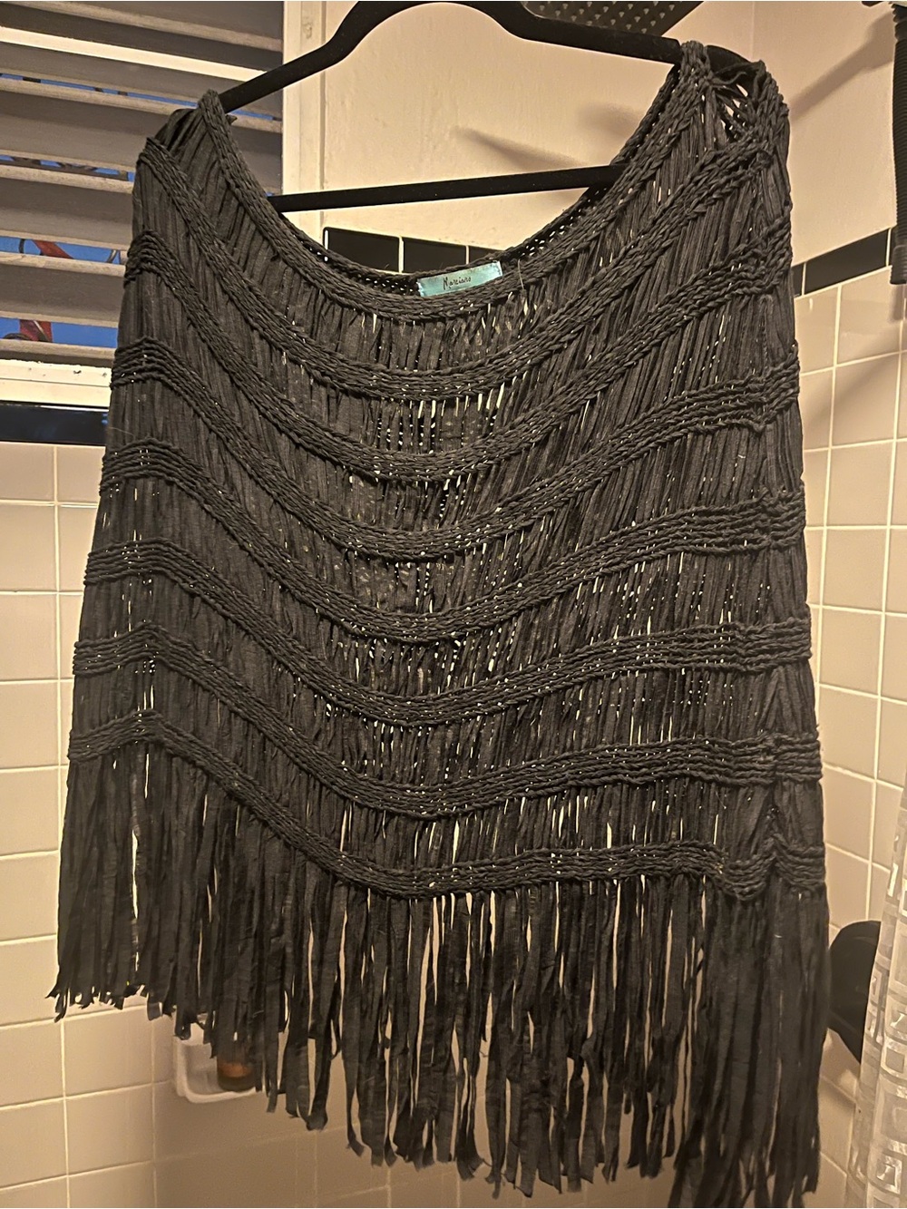 Vintage Guess by Marciano Black Crochet Fringe Poncho Y2K Boho